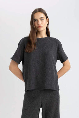 Футболка с короткими рукавами и круглым вырезом Relax Fit - Defacto фото 3