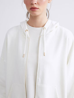 Kap??onlu Oversize Kad?n Fermuarl? Sweatshirt