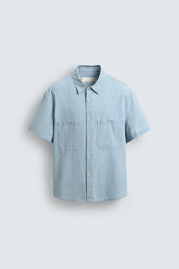 CAMISA CHAMBRAY BOLSILLOS / Azul claro - Zara фото 7