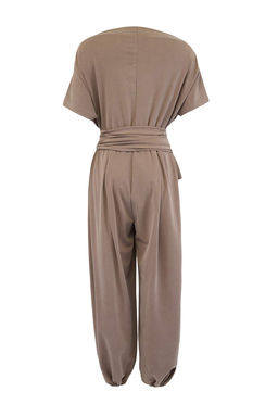 Koyu Vizon Duz Relaxed Kay?k Yaka K?sa Kemerli Genis Paca Uzun Modal Orme Tulum TWOSS26TU00036 - Trendyolmilla фото 2