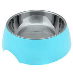 Пэт тойс (Pet toys) Миска для кормления животных из нержавеющей стали Том 0,4л, д14см h3,9см, пластмассовая подставка 17х17,4см h5,5см, прорезиненные ножки, цвета в ассортименте: розовый, салатовый, бирюзовый (Китай) фото 2