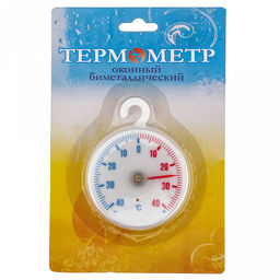 Термометр уличный +40-40С "Биметаллический" 8х6см, подвесной, пластик, белый, в блистере (Китай)