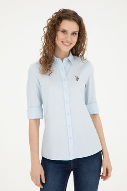 Женская голубая базовая рубашка с длинным рукавом - U.s. polo assn фото 10