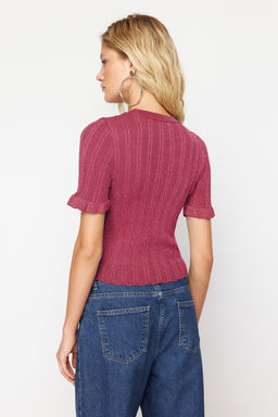 Ac?k Sar? Simli Kol Detayl? T-Shirt Gorunumlu Ince Triko Bluz TWOSS24KZ00029 - Trendyolmilla фото 16