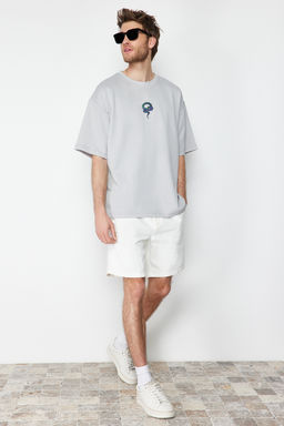 TRENDYOL MAN Premium Gri Oversize Y?lan Nak?sl? Kal?n Premium T-Shirt TMNSS24TS00018 - Trendyolmilla фото 3