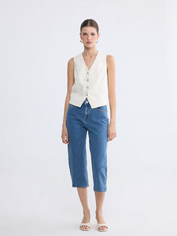 Капри джинсовые Slim Fit женские высокая талия