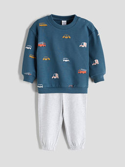 Bask?l? Erkek Bebek Sweatshirt ve E?ofman Alt 2li Tak?m