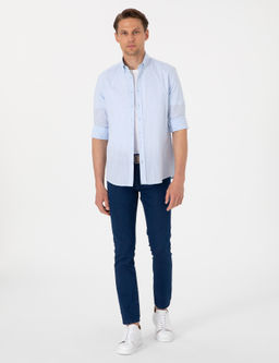 A__k Mavi Keten G_r_n_ml_ Slim Fit Uzun Kollu G_mlek - Pierre cardin фото 4