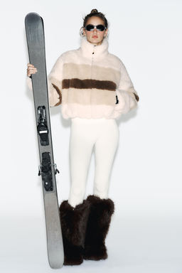 CROPPED FAUX SHEARLING COAT HEIQ XREFLEX RECCO® TECHNOLOGY SKI COLLECTION