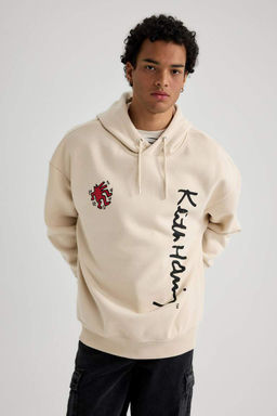 Толстовка с капюшоном и принтом на спине Keith Haring Oversize - Defacto фото 2