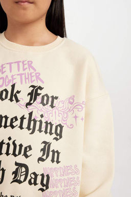 Толстовка с принтом для девочек Relax Fit с круглым вырезом - Defacto фото 5