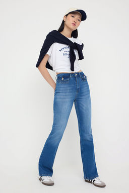 Teen Mavi Cep Detayl? Yuksek Bel Ispanyol Paca Flare Jeans TWOAW26JE00118