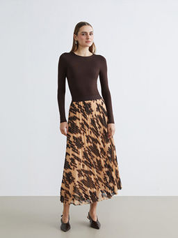 Beli Lastikli Desenli ?ifon Pileli Etek