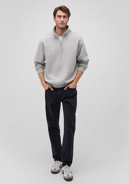 Yar? Fermuarl? Gri Basic Sweatshirt