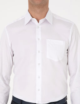 Beyaz %100 Pamuk Parlak Saten Regular Fit Uzun Kollu Basic G_mlek