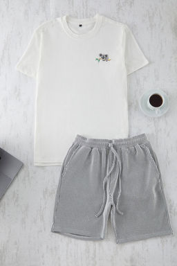 TRENDYOL MAN Siyah Unisex Ekru Regular Fit Koala Nak?sl? Cizgili Orme Pijama Tak?m? TMNSS25PT00007 - Trendyolmilla фото 2