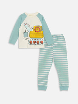 Bisiklet Yaka Uzun Kollu Bask?l? Erkek Bebek Pijama Tak?m?