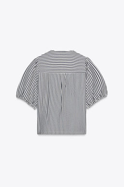 LINEN BLEND TIE BLOUSE