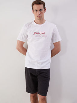 Bisiklet Yaka K?sa Kollu Bask?l? Penye Erkek Ti??rt