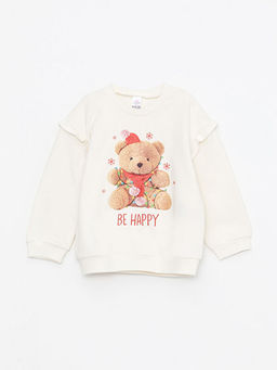 Bisiklet Yaka Uzun Kollu Bask?l? K?z Bebek Sweatshirt