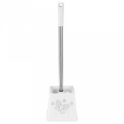 Ерш унитазный пластмассовый со съемной ручкой из нержавеющей стали "Бабочки" 44см, с подставкой 13х13см h11,5см, белый (Китай)