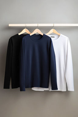 Siyah-Beyaz-Lacivert Regular/Normal Kesim Uzun Kollu 3l_ Basic Paket T-Shirt TMNAW21TS0197