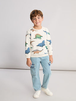 Erkek ?ocuk Dinozor Bask?l? Kal?n Sweatshirt