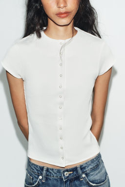 CAMISETA RIB BOTONES / Blanco roto - Zara фото 2