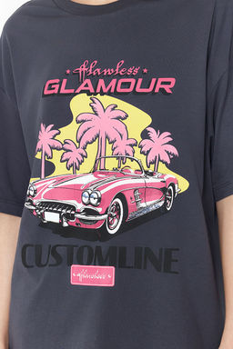 TRENDYOLMILLA Antrasit %100 Pamuk Bask?l? Oversize/Genis Kal?p Bisiklet Yaka Orme T-Shirt TWOSS24TS00135  фото 4