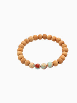 Браслет из сандалового дерева с агатом, длина 18 см, голубой