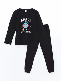 Bisiklet Yaka Uzun Kollu Bask?l? Erkek Bebek Pijama Tak?m?