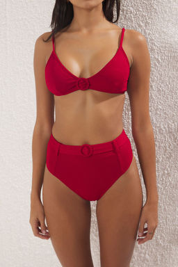 Trendyolmilla K?rm?z? Ucgen Aksesuarl? Dokulu Yuksek Bel Regular Bikini Tak?m? TBESS25BT00131  фото 3