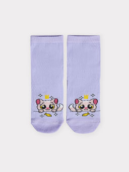 Цена за 5 пар! Носки детские фиолетовые с рисунком в виде котика