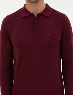 Bordo Slim Fit Polo Yaka Basic Triko Kazak - Pierre cardin фото 6
