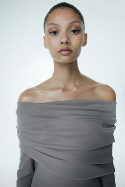 Vestido off-the-shoulder con escote vuelto - H&m фото 2