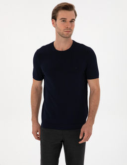 Lacivert Slim Fit Bisiklet Yaka Triko T-shirt