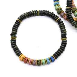 Браслет из яшмы зеленой диски 6*2мм со вставками из лавы, 16см