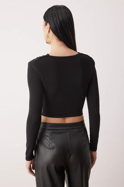 Siyah Toka Detayl? V Yaka Uzun Orme Sandy Party Bluz TPRAW26BZ00063 - Trendyolmilla фото 4