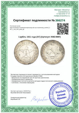 Монета 1 рубль 1921 года (АГ)