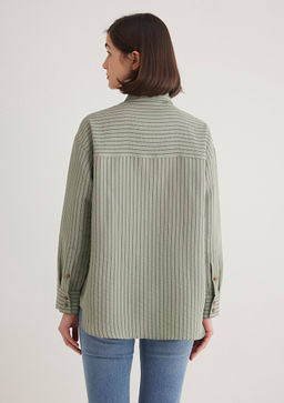 Lux Touch TENCEL TM Cizgili Yesil Modal Gomlek - Mavi фото 4