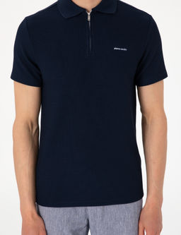 Lacivert Slim Fit _rme Dokulu Polo Yaka Ti__rt