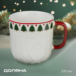Кружка Доляна Уютный Новый год, 370 мл, 12?9?9,2 см, фарфор, белая
