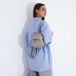 Сумка-рюкзак на молнии, 3 наружных кармана, длинный ремень, цвет серо-бежевый - Simaland фото 10