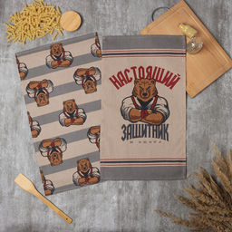 Набор кух. полотенец Доляна Настоящий защитник 2 шт, 35х60 см, рогожка, 100% хл, 160г/м2  фото 9