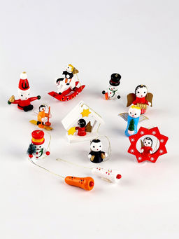 Ёлочные игрушки в подарочной коробке, деревянные, набор 12 шт.