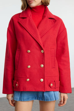 K?rm?z? Dugme Detayl? Yumusak Dokulu Regular K?sa Kaban TWOAW25KB00091