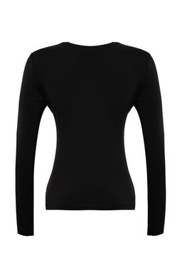 Trendyolmilla Siyah Tek Y?rtmac Detayl? Pamuklu Buzgulu Bisiklet Yaka Orme Bluz TWOAW24BZ00388  фото 14