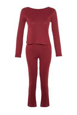 Bordo Slogan Lastik Detayl? Fitilli Orme Pijama Tak?m? THMAW21PT0269