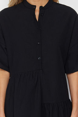 TRENDYOLMILLA Siyah Dokuma Flaml? Pamuk Genis Kal?p Mini Plaj Elbisesi TBESS20EL0873  фото 17