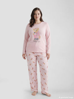 Bisiklet Yaka Ay? Teddy Bask?l? Kad?n Pijama Tak?m